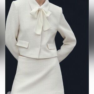 Zara Bow Trim Textured Blazer & Skort